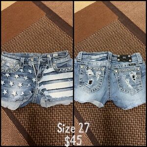 Miss Me Light Blue Denim Shorts with Star & Stripe Patchwork